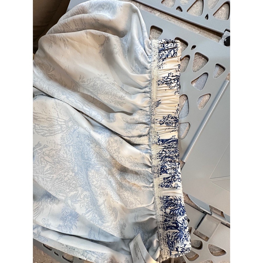 Cider Blue White Toile De Jouy Pajama Pants Wide Leg Satin Lounge Small - Picture 7 of 8